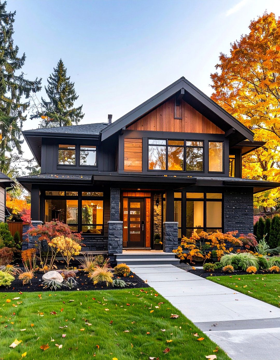 Mid Century Modern Dark Brick and Wood Contrast - 20 Mid-Century Modern Exterior Home Ideas