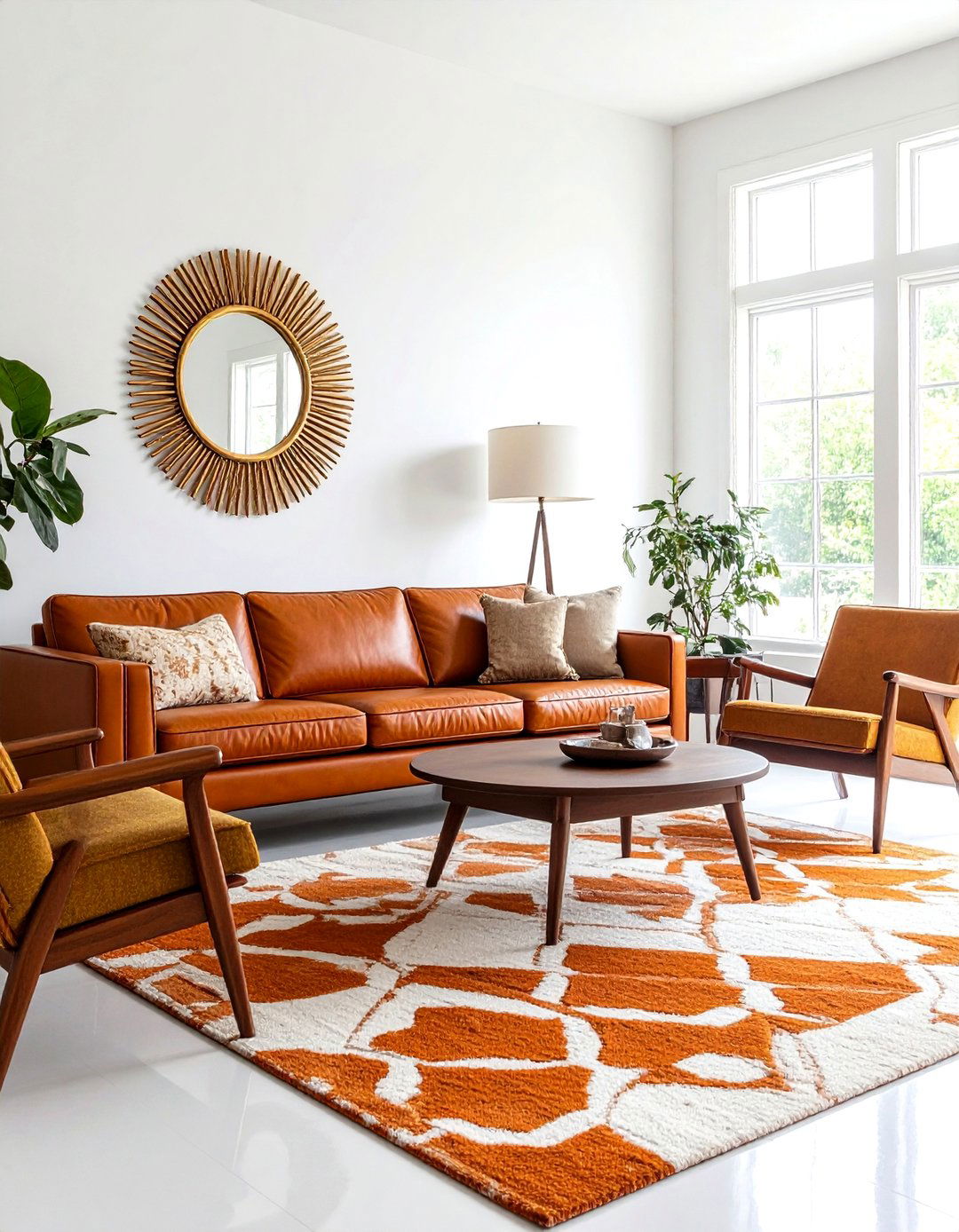 Mid Century Modern Elegance - 20 Brown Leather Couch Living Room Ideas