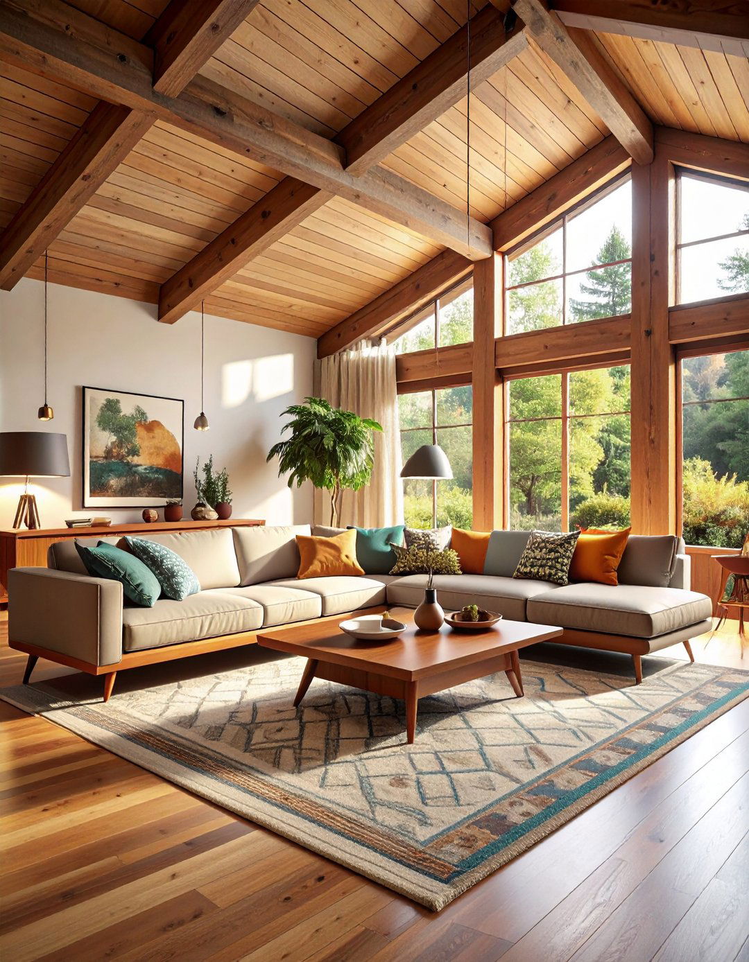 Mid Century Modern Exposed Beam Living Room - 20 Exposed Beam Living Room Ideas