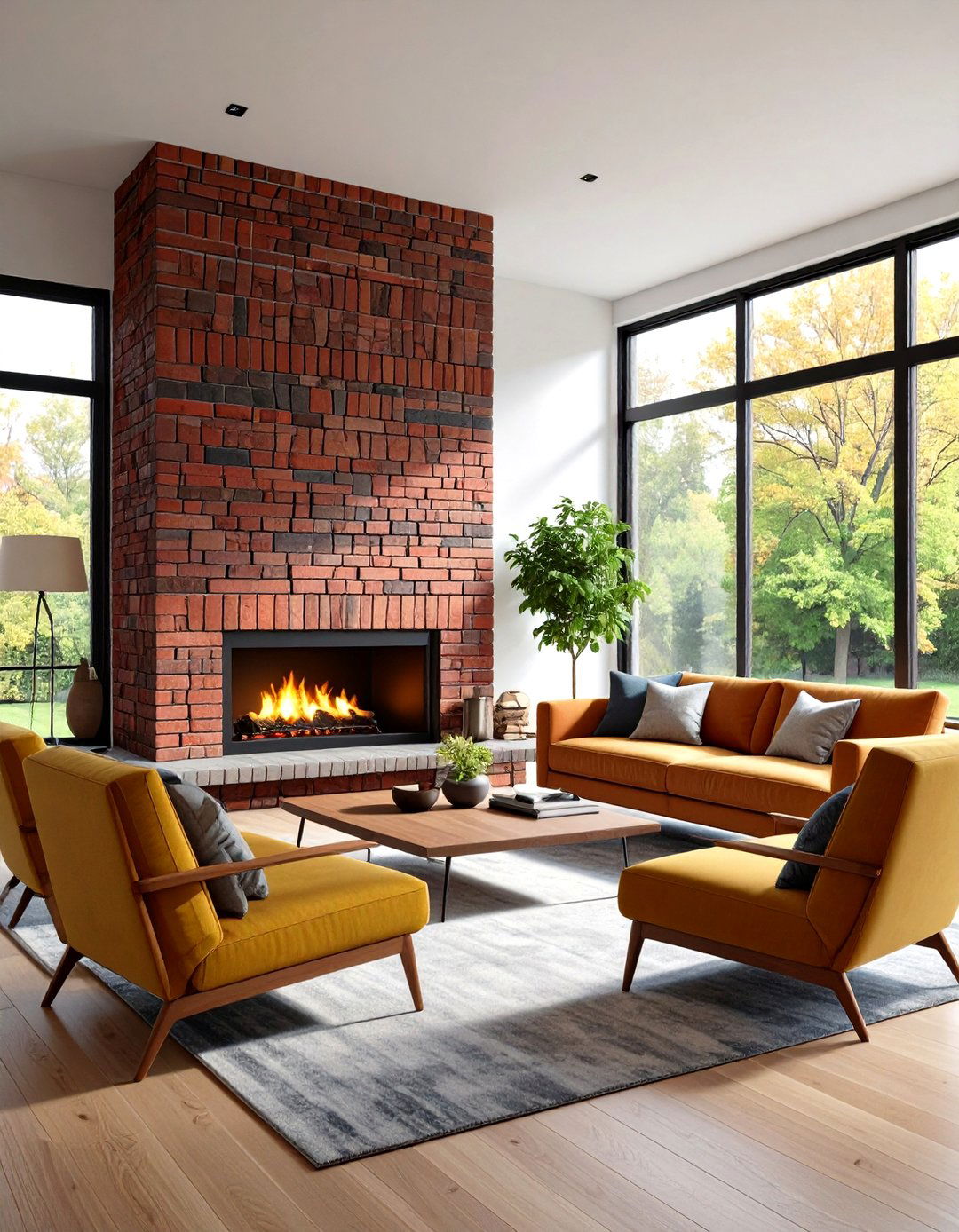 Mid Century Modern Geometric Brick Fireplace - 20 Mid-century Modern Fireplace Ideas