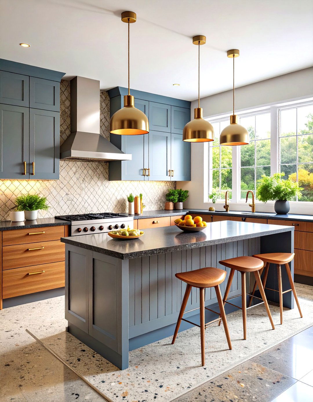 Mid Century Modern Gray Cabinets and Black Countertops Design - 20 Kitchen With Gray Cabinets And Black Countertops Ideas