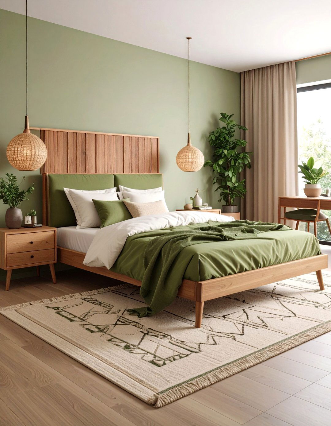 Mid Century Modern Green and Beige Bedroom Furniture - 20 Green and Beige Bedroom Ideas