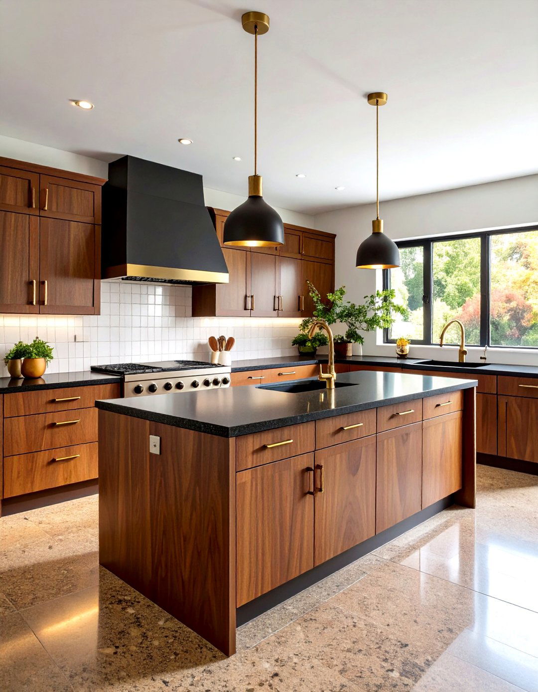 Mid Century Modern Kitchen With Dark Countertops and Light Cabinets - 20 kitchen with dark countertops and light cabinets