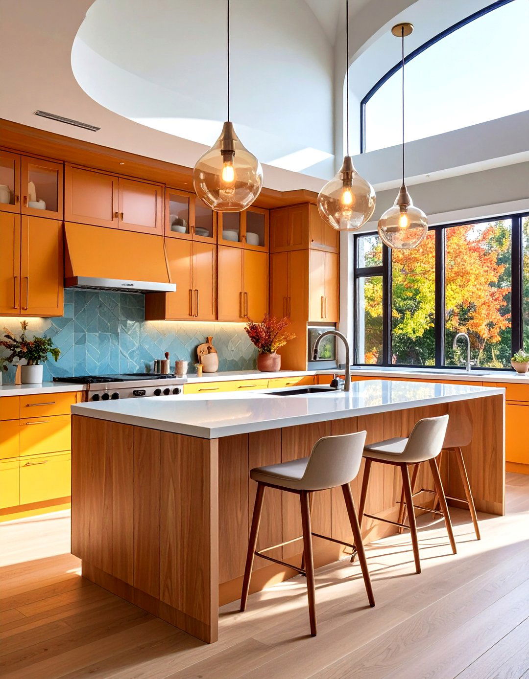 Mid Century Modern Kitchen with Curved Cabinet Elements - 20 Mid-century Modern Kitchen Ideas