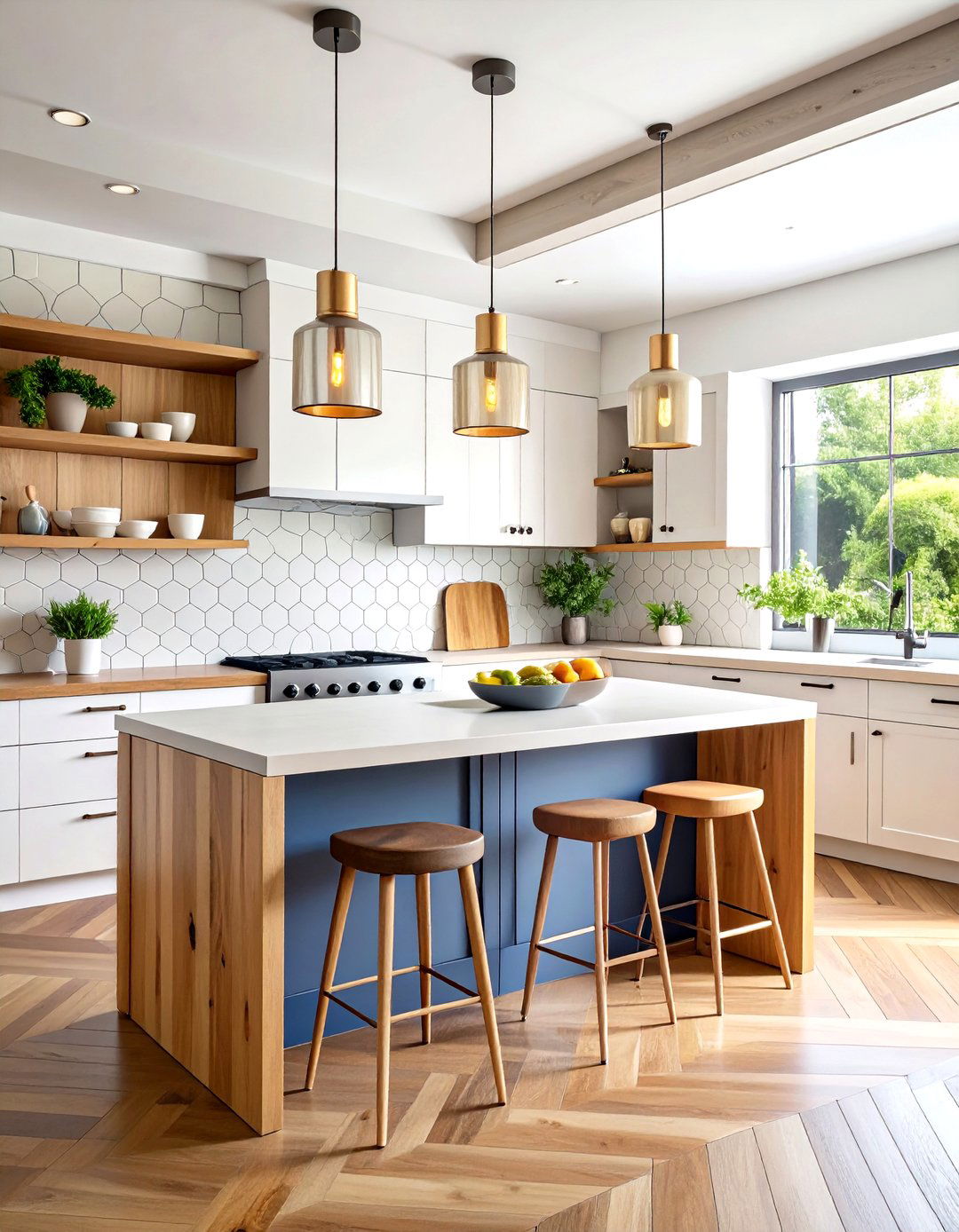 Mid Century Modern Kitchen with Geometric Tile Backsplash - 20 Mid-century Modern Kitchen Ideas