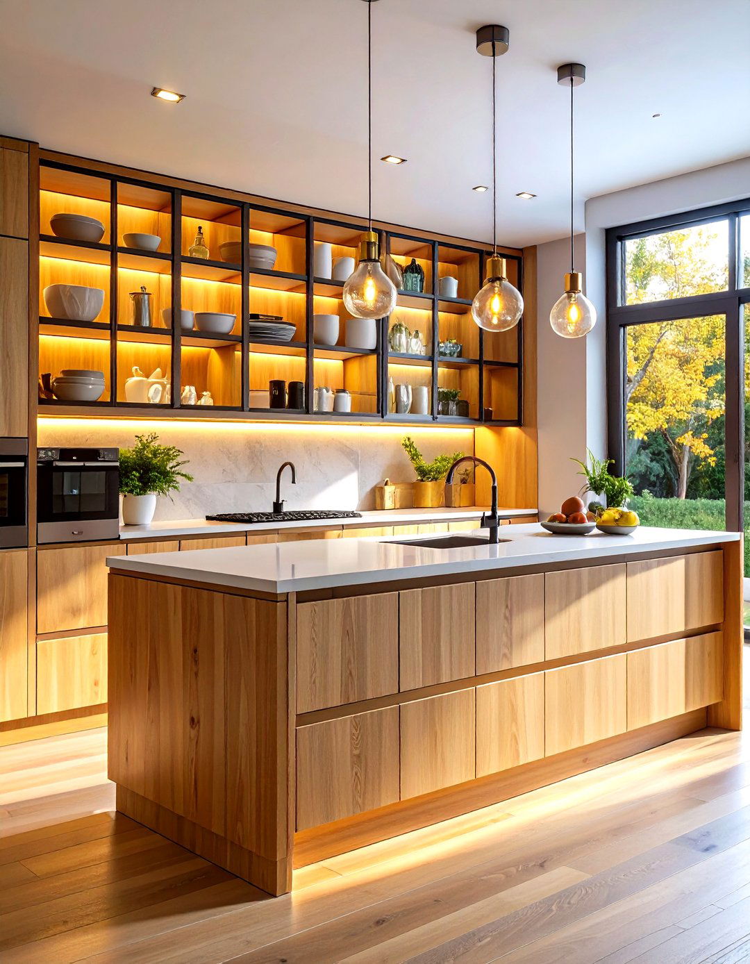 Mid Century Modern Kitchen with Glass Cabinet Integration - 20 Mid-century Modern Kitchen Ideas