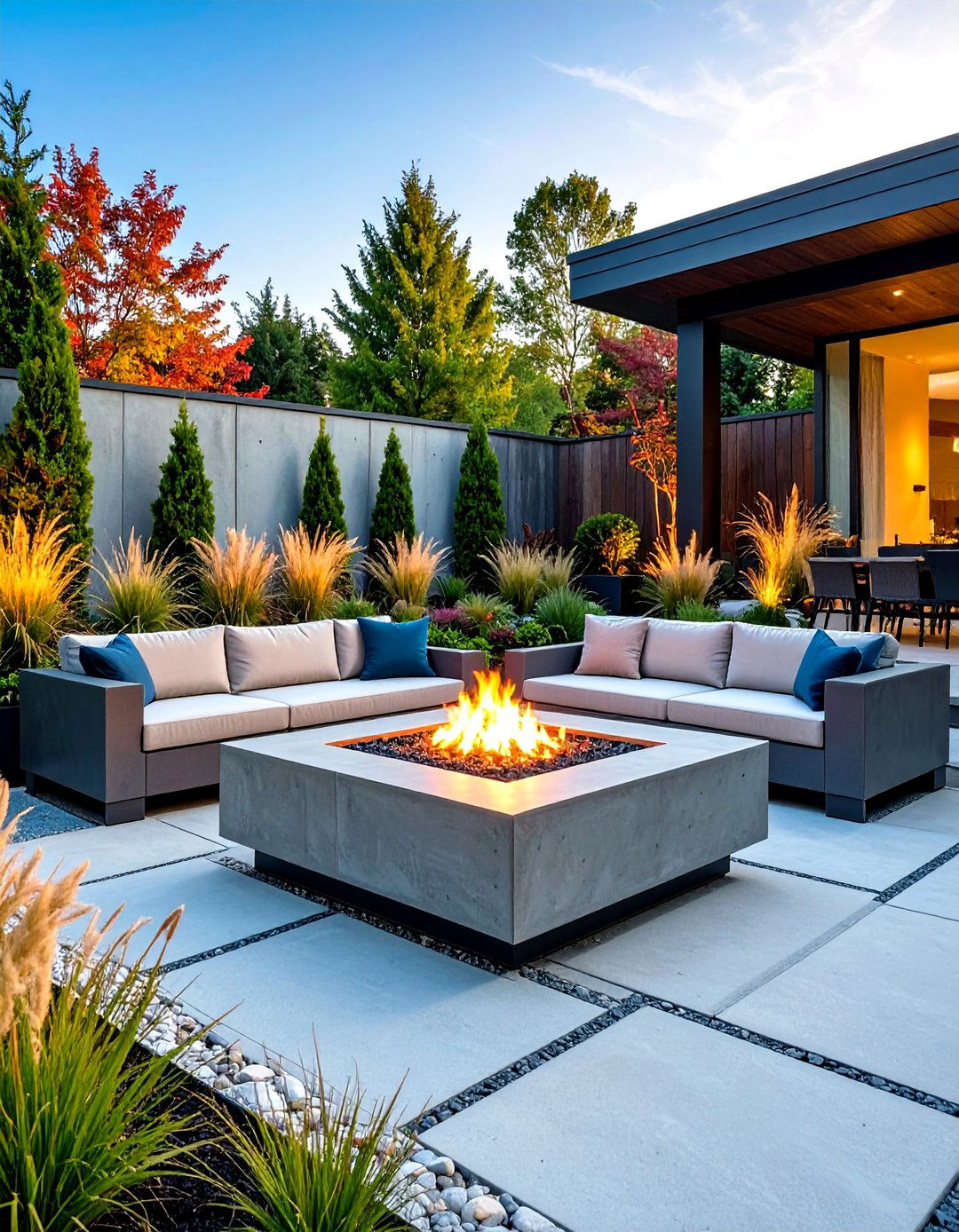 Mid Century Modern Landscaping Fire Pit Gathering Space - 20 Mid-century Modern Landscaping Ideas