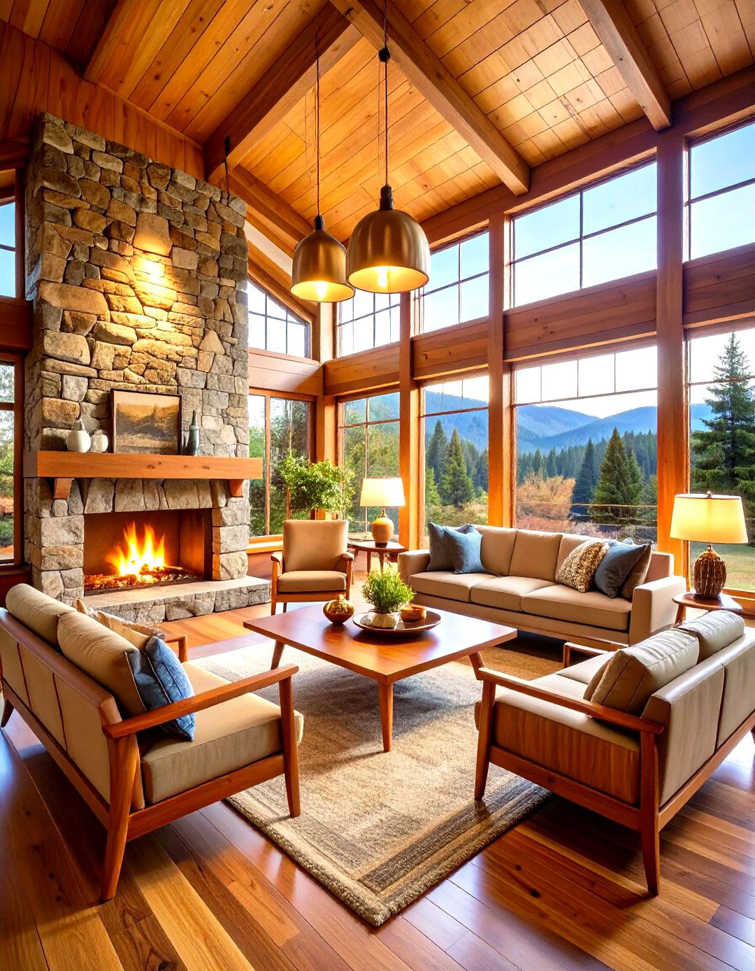 Mid Century Modern Log Cabin Interior - 20 Log Cabin Interior Design Ideas