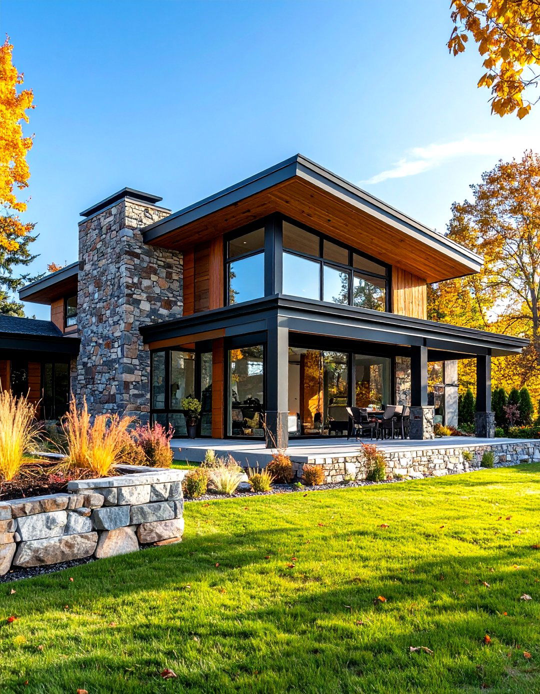 Mid Century Modern Natural Stone and Steel Composition - 20 Mid-Century Modern Exterior Home Ideas