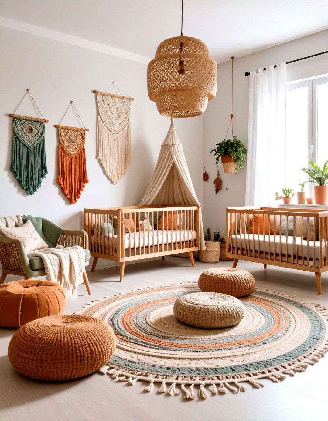 Mid Century Modern Nursery with Boho Accents and Layered Textures - 20 Mid-century Modern Nursery Ideas