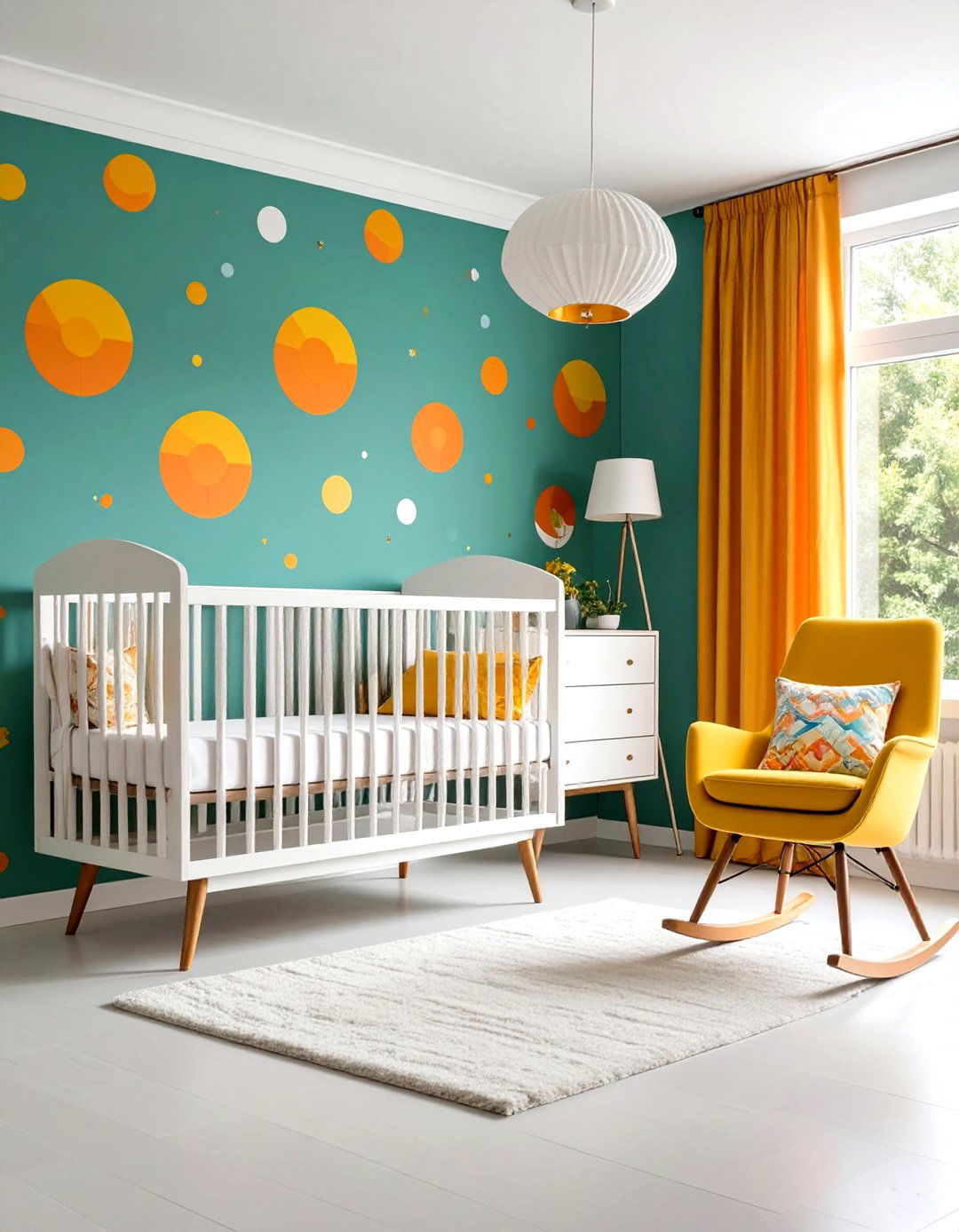 Mid Century Modern Nursery with Bold Wallpaper and Minimalist Furniture - 20 Mid-century Modern Nursery Ideas