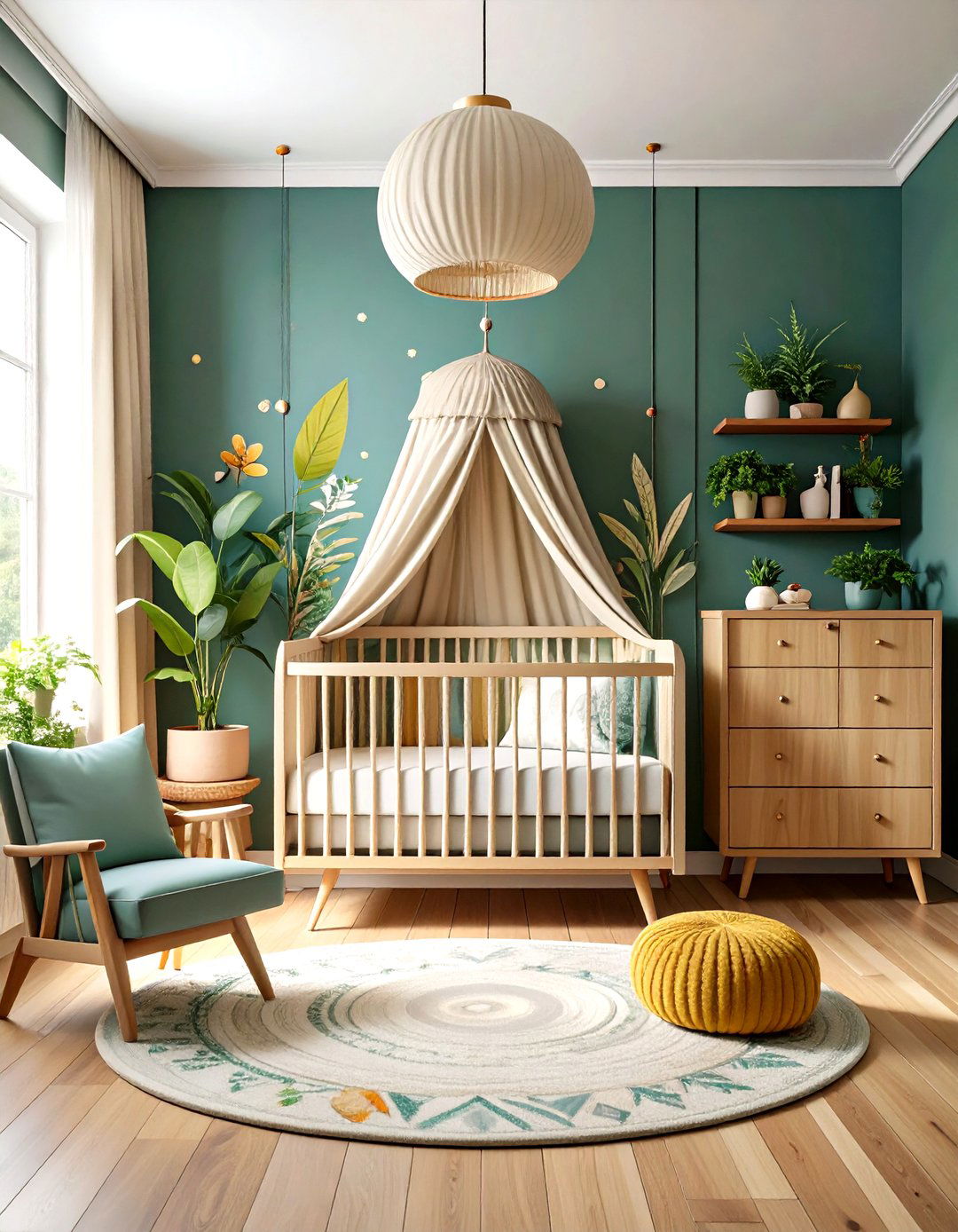 Mid Century Modern Nursery with Botanical Prints and Natural Elements - 20 Mid-century Modern Nursery Ideas