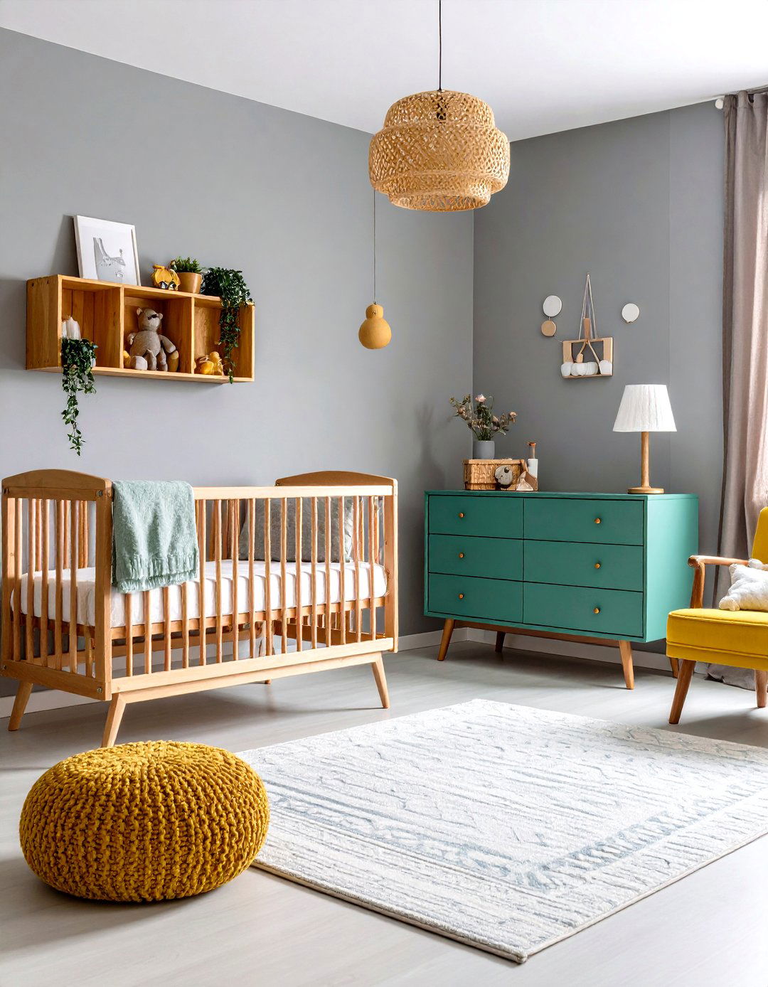 Mid Century Modern Nursery with Colorful Accent Furniture and Neutral Walls - 20 Mid-century Modern Nursery Ideas
