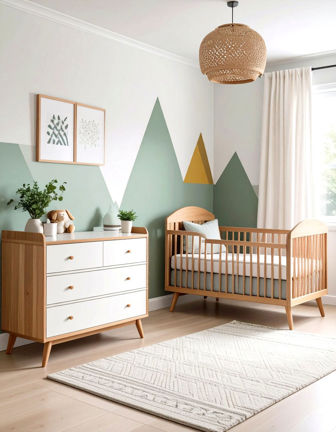 Mid Century Modern Nursery with Geometric Accent Wall - 20 Mid-century Modern Nursery Ideas