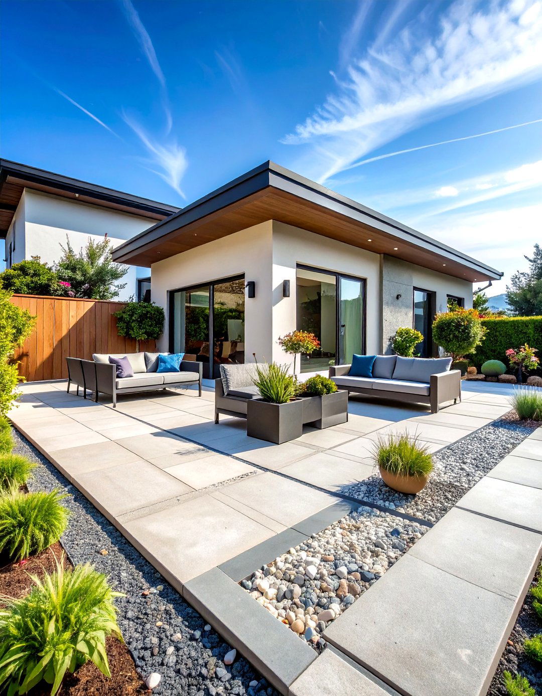 Mid Century Modern Patio with Concrete Aggregate Surfaces - 20 Mid-century Modern Patio Ideas