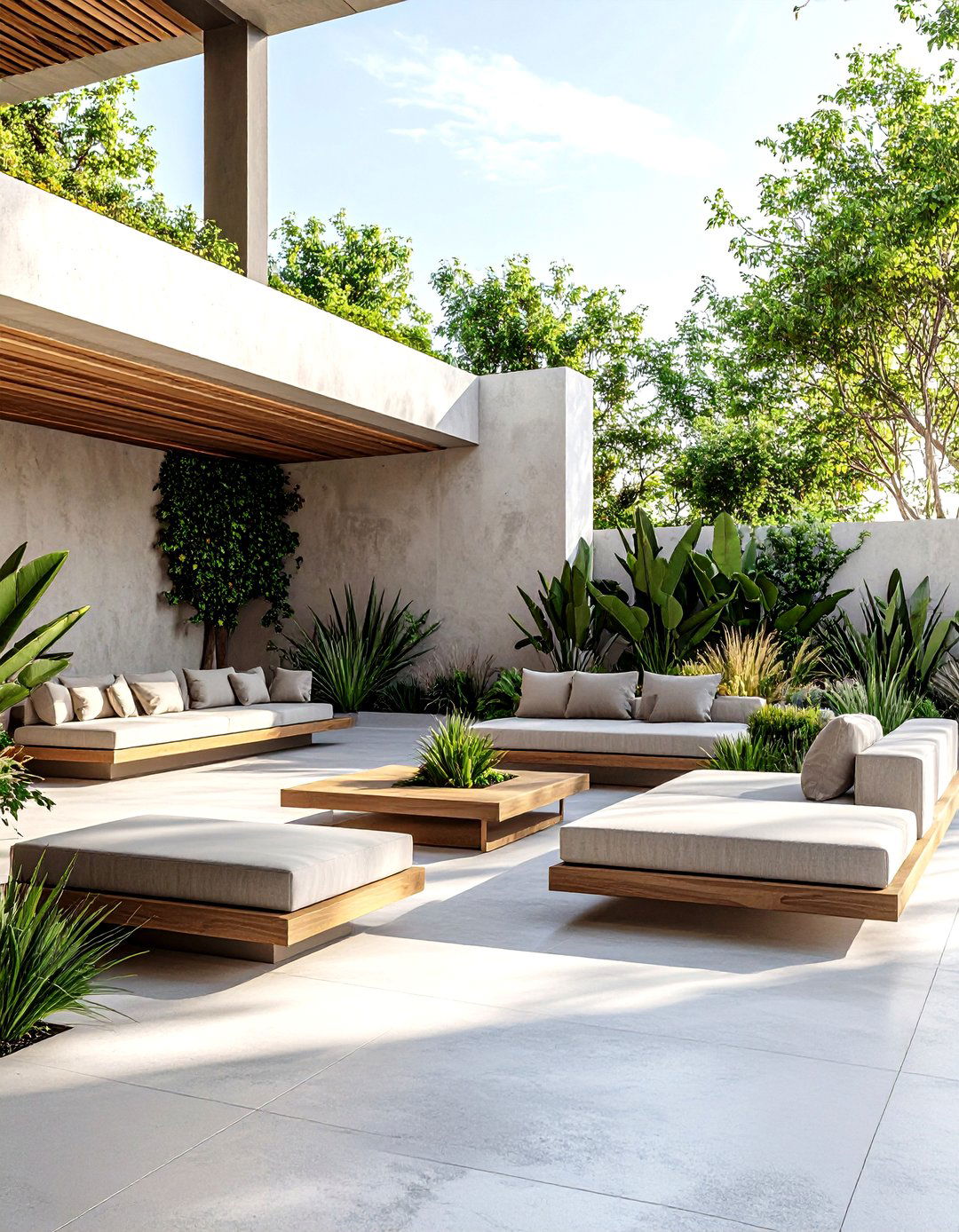 Mid Century Modern Patio with Floating Concrete Benches - 20 Mid-century Modern Patio Ideas