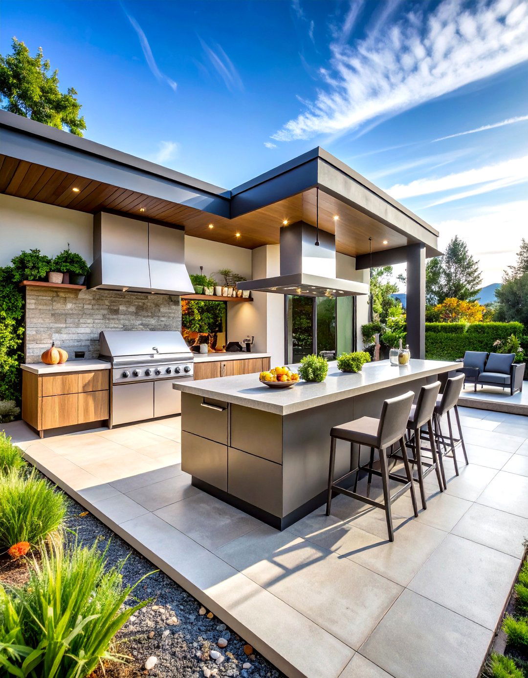 Mid Century Modern Patio with Outdoor Kitchen Integration - 20 Mid-century Modern Patio Ideas
