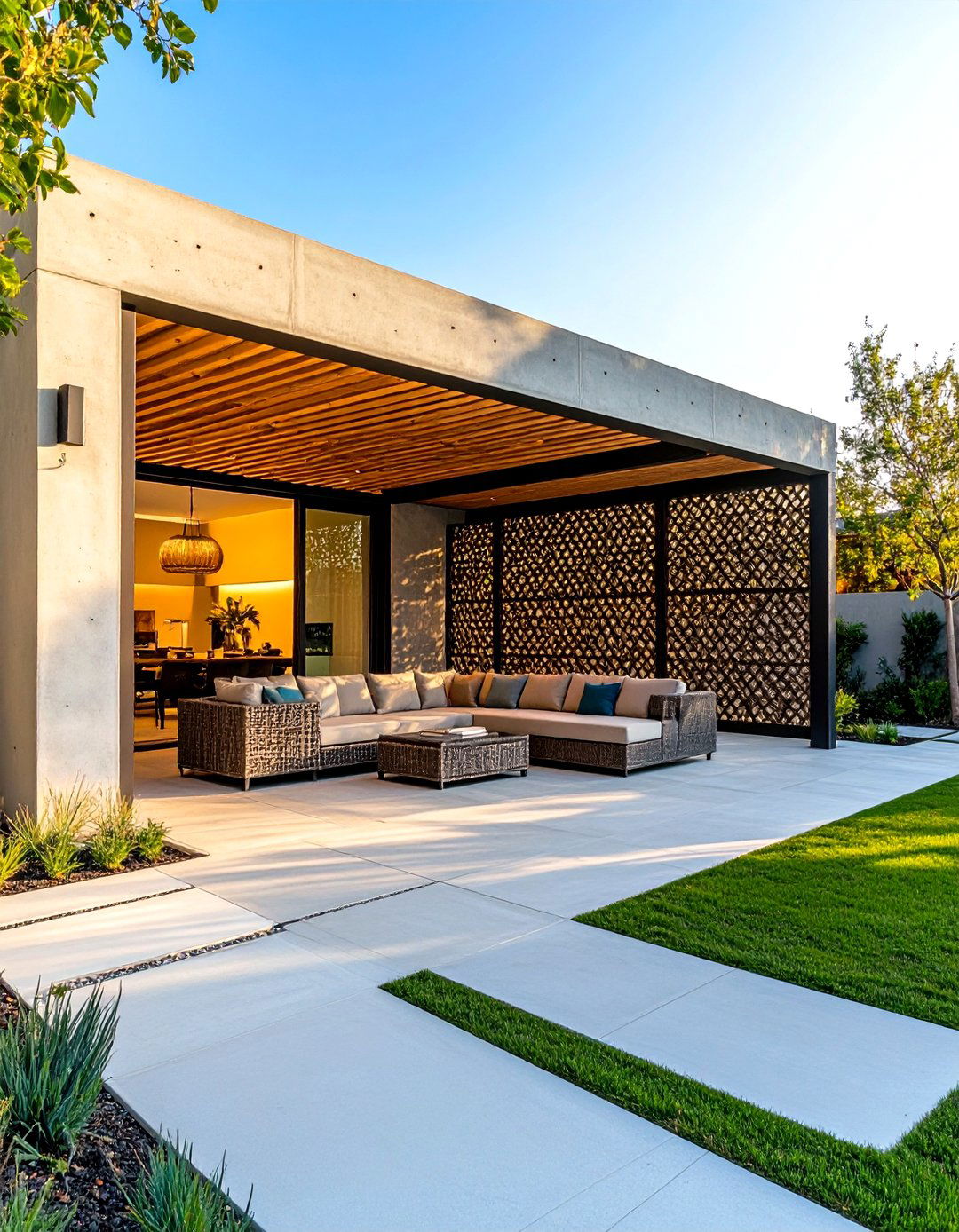 Mid Century Modern Patio with Screen Block Walls - 20 Mid-century Modern Patio Ideas