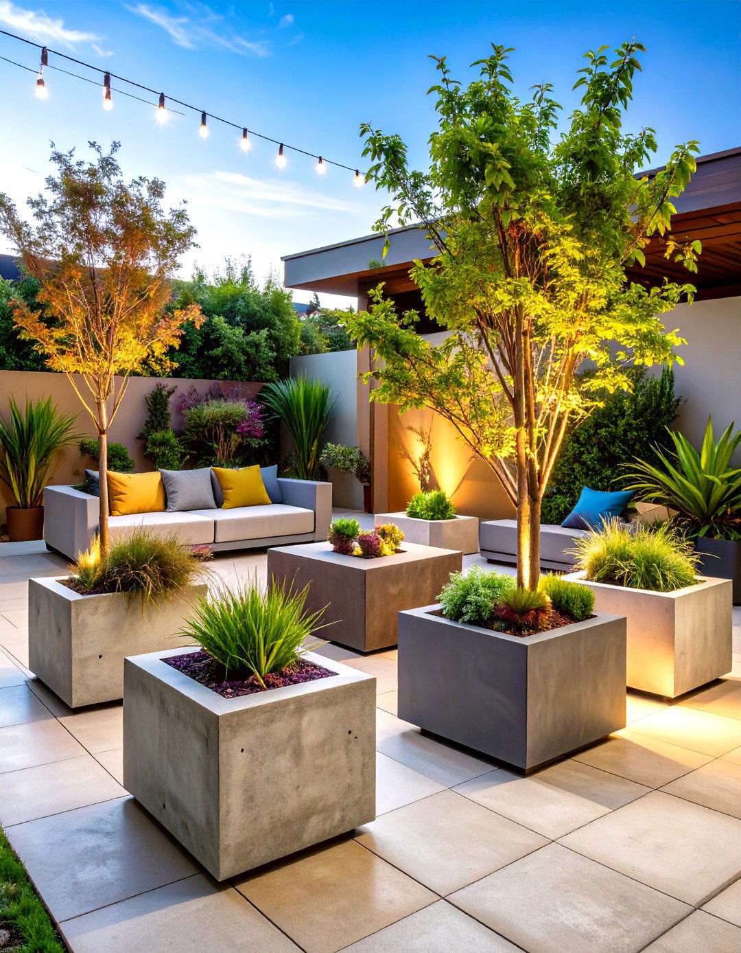 Mid Century Modern Patio with Sculptural Planter Elements - 20 Mid-century Modern Patio Ideas