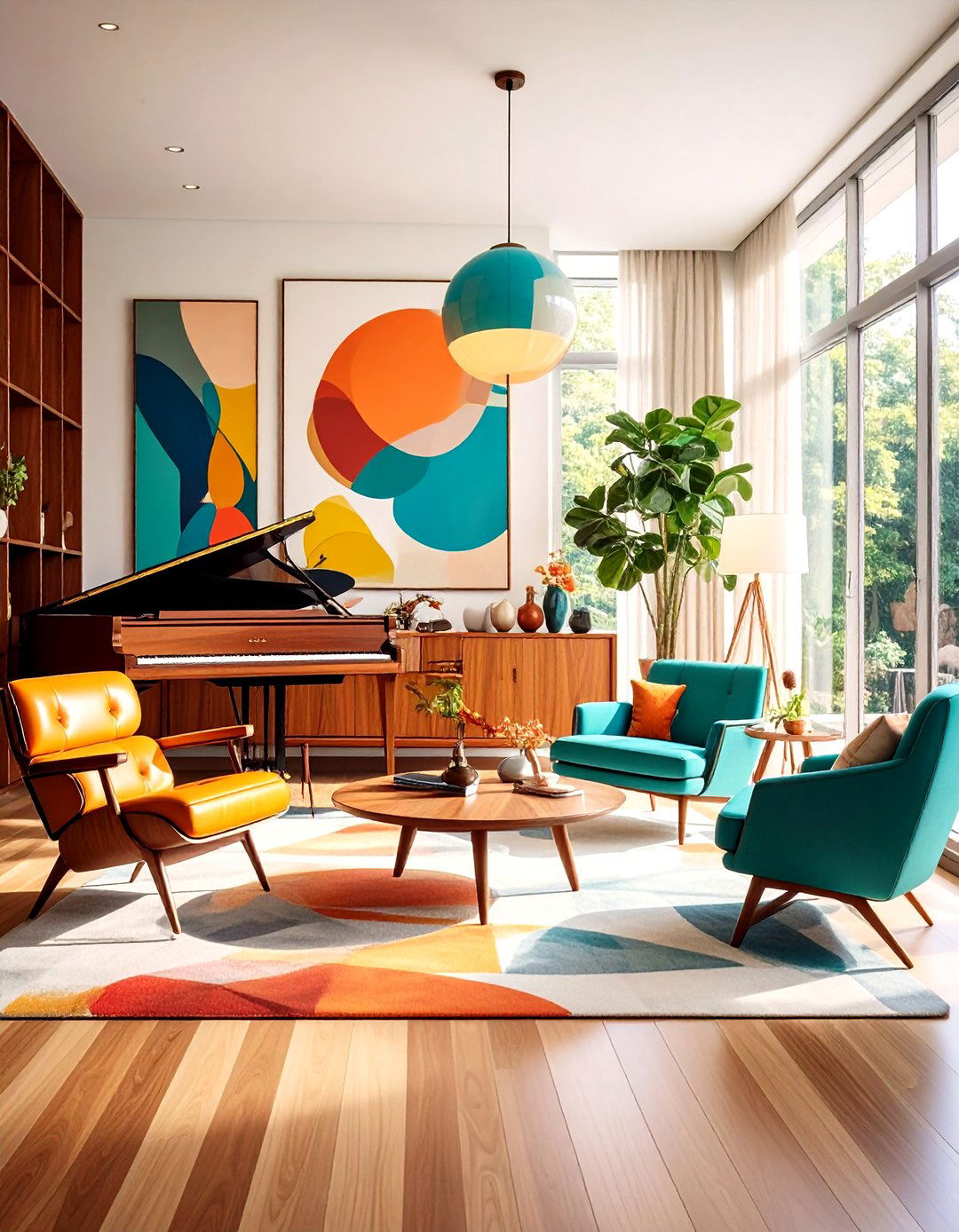 Mid Century Modern Piano Room - 20 Piano Room Ideas
