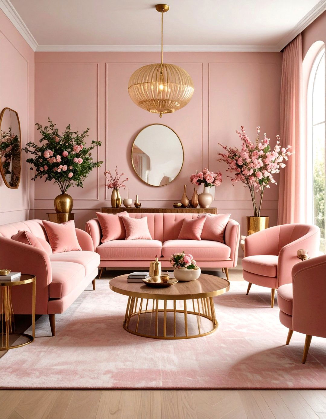 Mid Century Modern Pink Living Room with Vintage Flair - 20 Pink Living Room Ideas