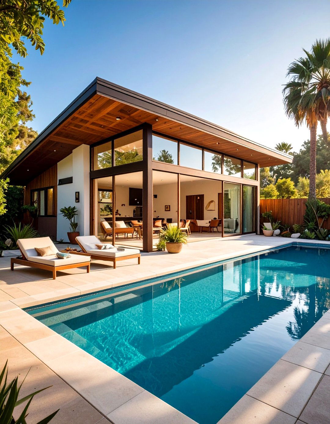 Mid Century Modern Pool House with Clerestory Windows - 20 Pool House Ideas