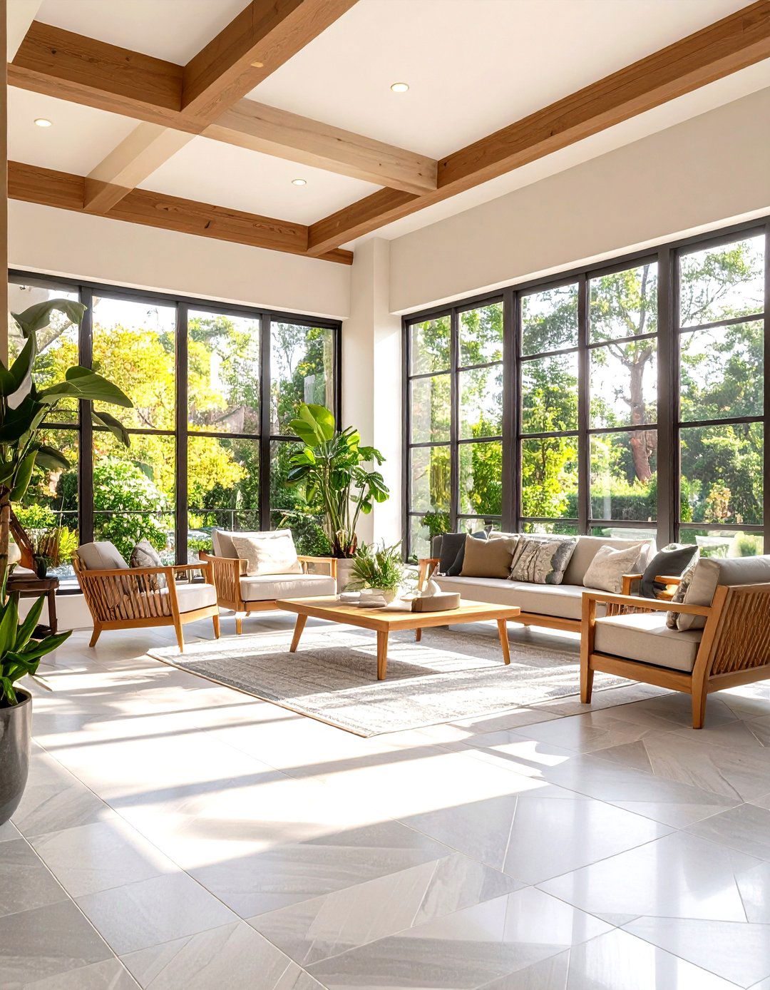 Mid Century Modern Porcelain Tile Geometric Sunroom - 20 Mid-century Modern Sunroom Ideas