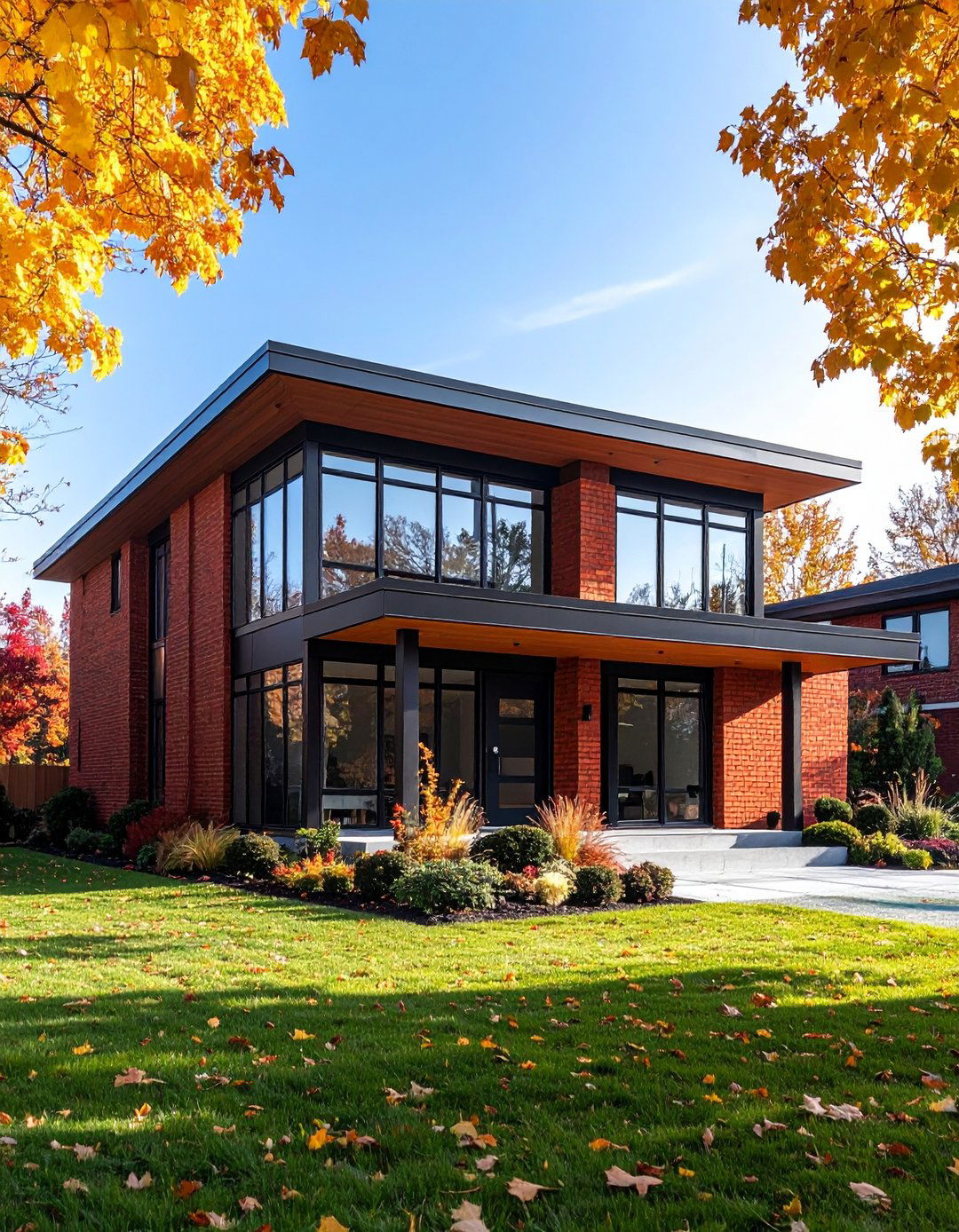 Mid Century Modern Red Brick House with Black Trim Updates - 20 Red Brick House with Black Trim Design Ideas