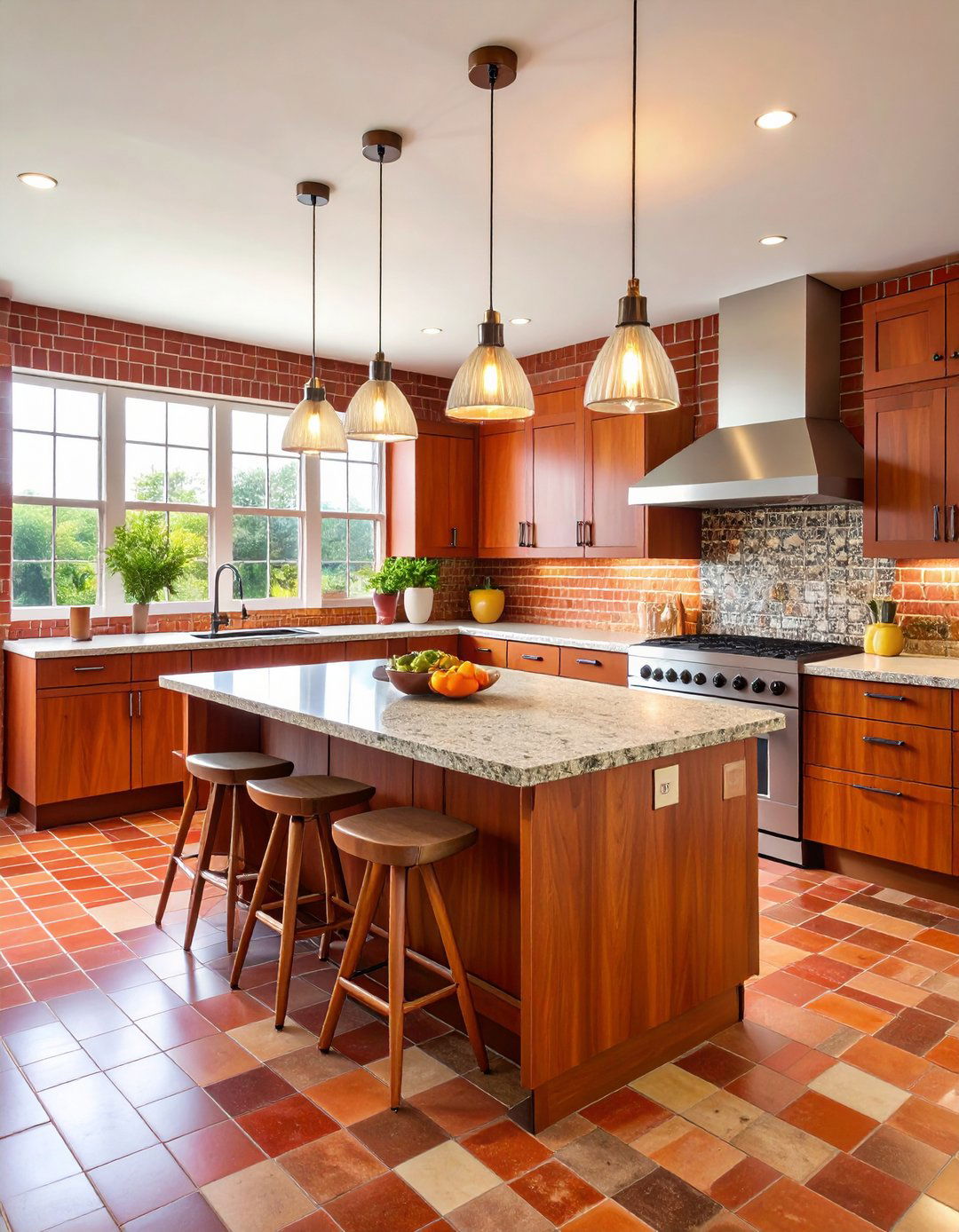 Mid Century Modern Red Brick Kitchen Retro Revival - 20 Red Brick Kitchen Ideas