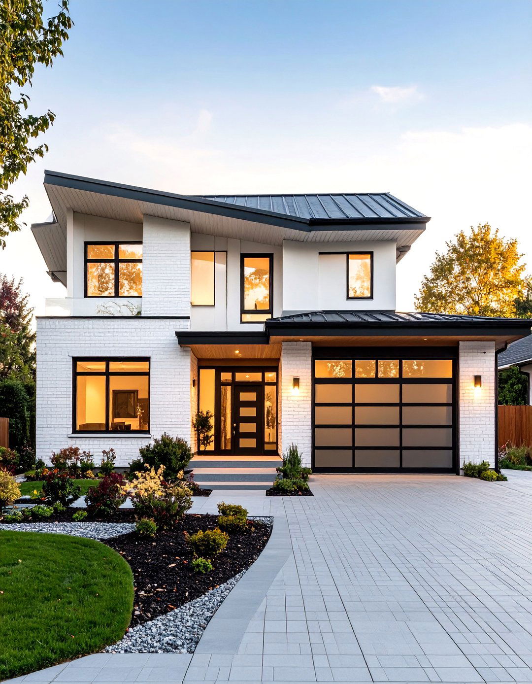 Mid Century Modern White Brick House With Black Trim and Clean Lines - 20 White Brick House With Black Trim
