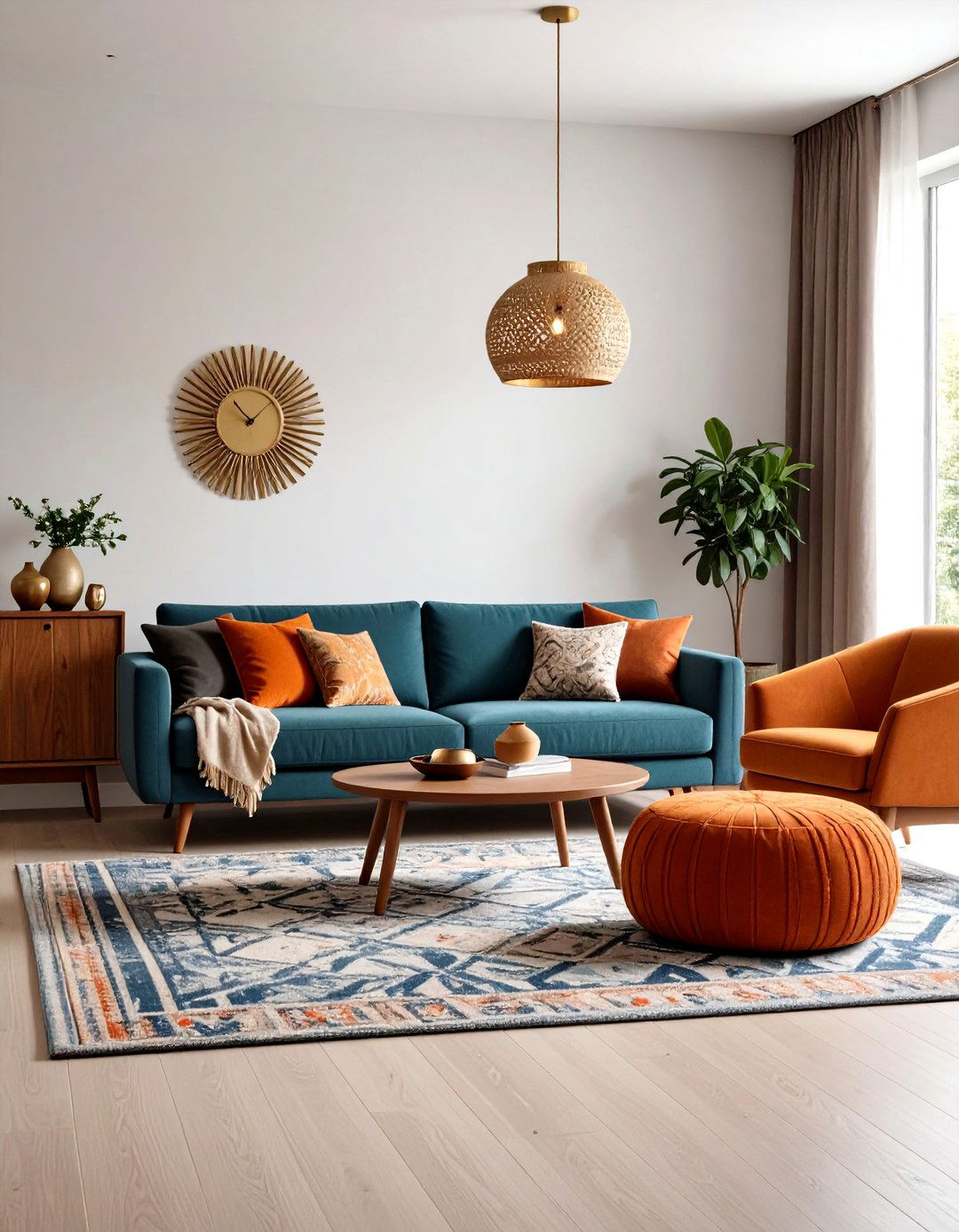 Mid Century Orange and Blue Living Room - 20 orange and blue living room ideas