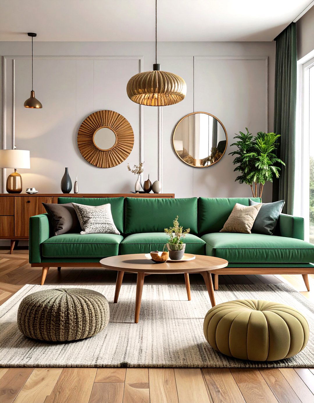 Mid Century Silhouette on Tapered Legs - 20 Emerald Green Sofa Living Room Ideas