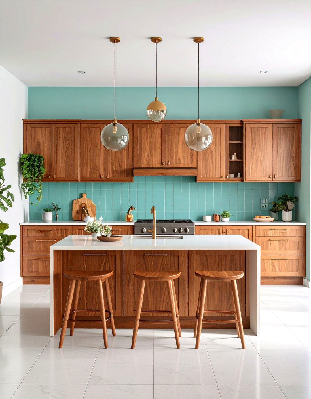 Mid Century Walnut Slab Style - 20 Brown Kitchen Cabinets Ideas