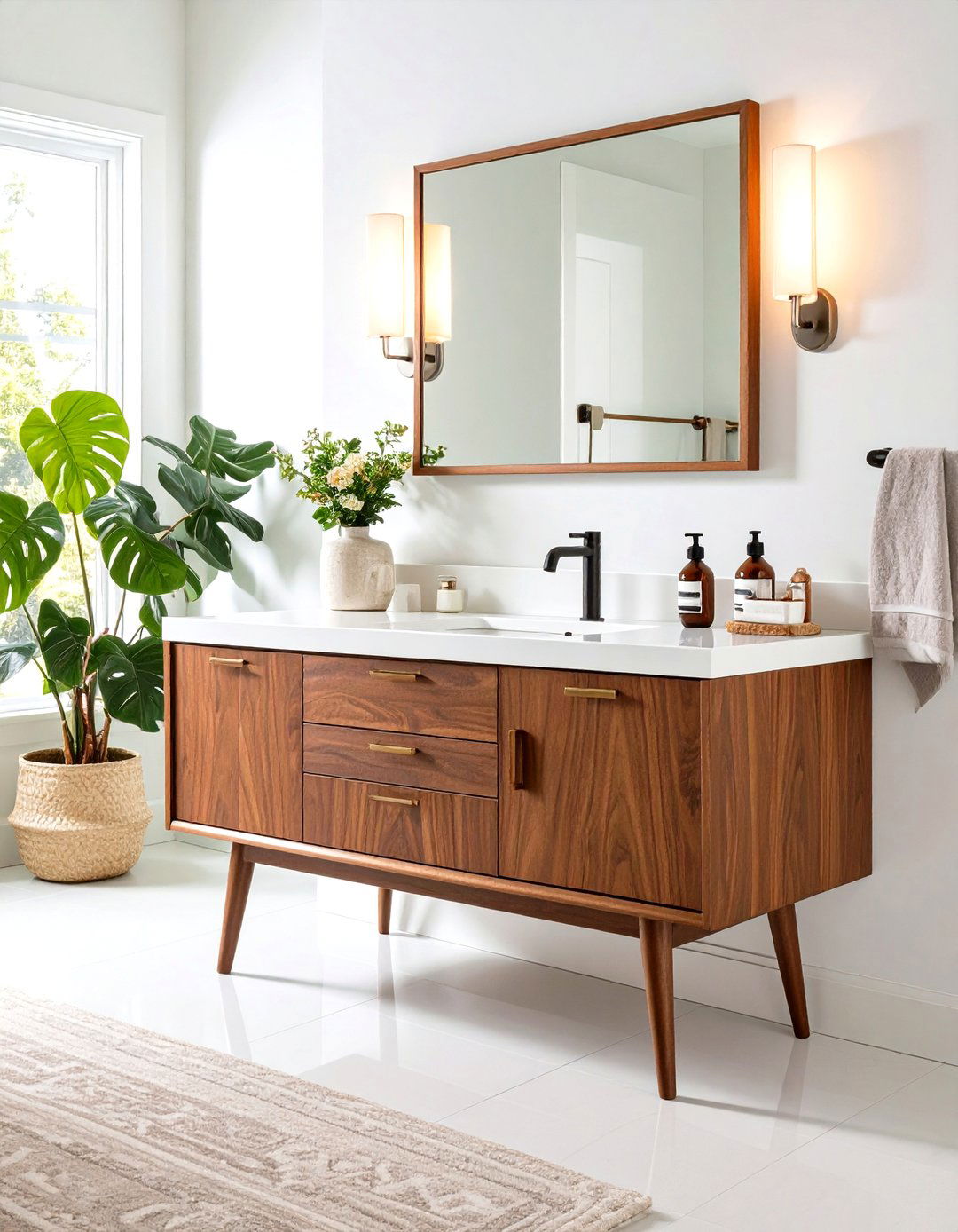 Mid Century Walnut Wood Bathroom Vanity - 20 Wood Bathroom Vanity Ideas