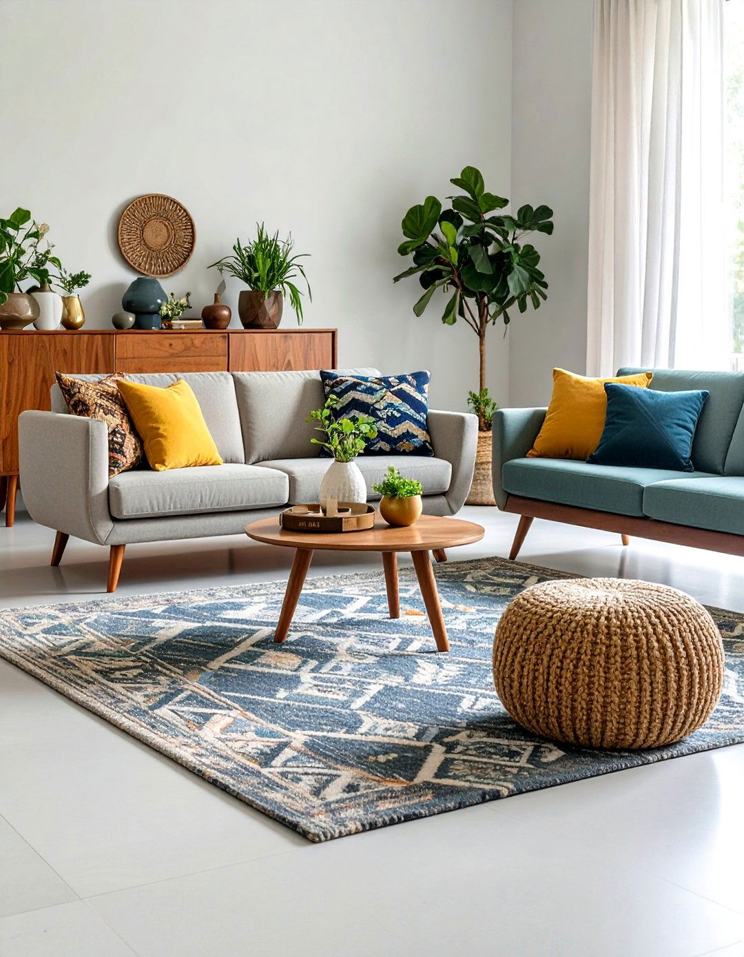 Mid Century Wood Meets Grey Carpet - 20 grey carpet living room ideas