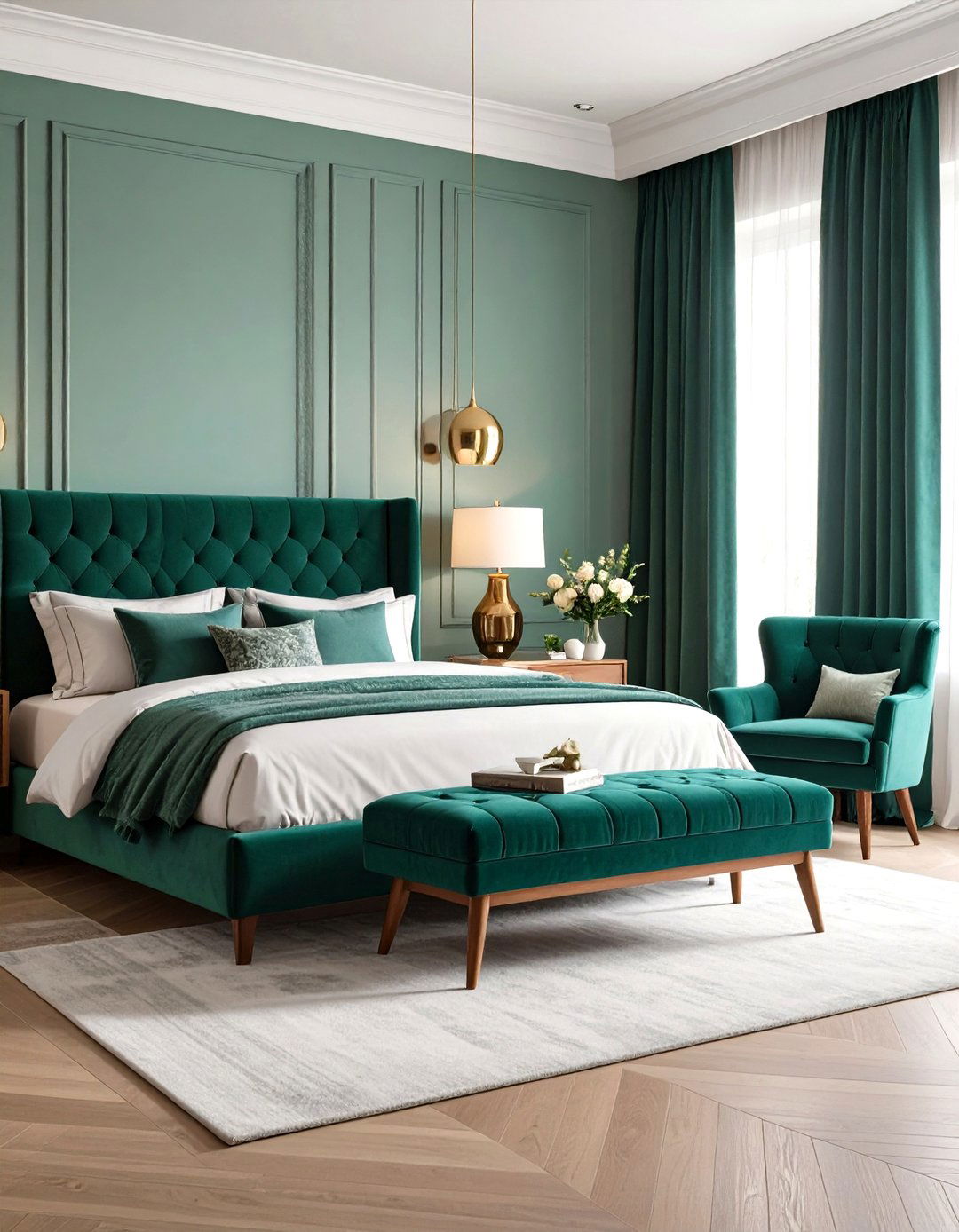 Midcentury Modern Bedroom with Aqua Blue Accents and Cool Tones - 20 Midcentury Modern Bedroom Decorating Ideas