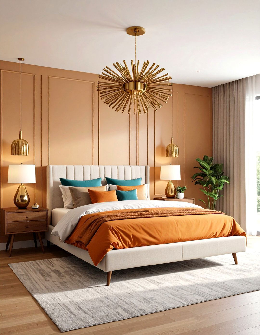 Midcentury Modern Bedroom with Mustard Yellow Accent Wall and Earth Tones - 20 Midcentury Modern Bedroom Decorating Ideas