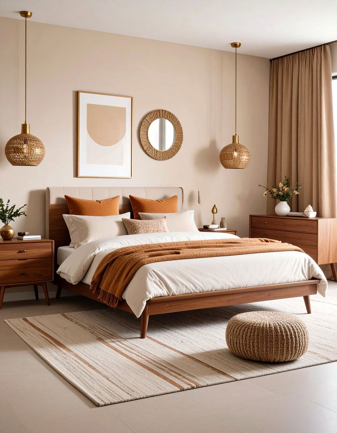 Midcentury Modern Bedroom with Pendant Lighting and Tapered Legs - 20 Midcentury Modern Bedroom Decorating Ideas