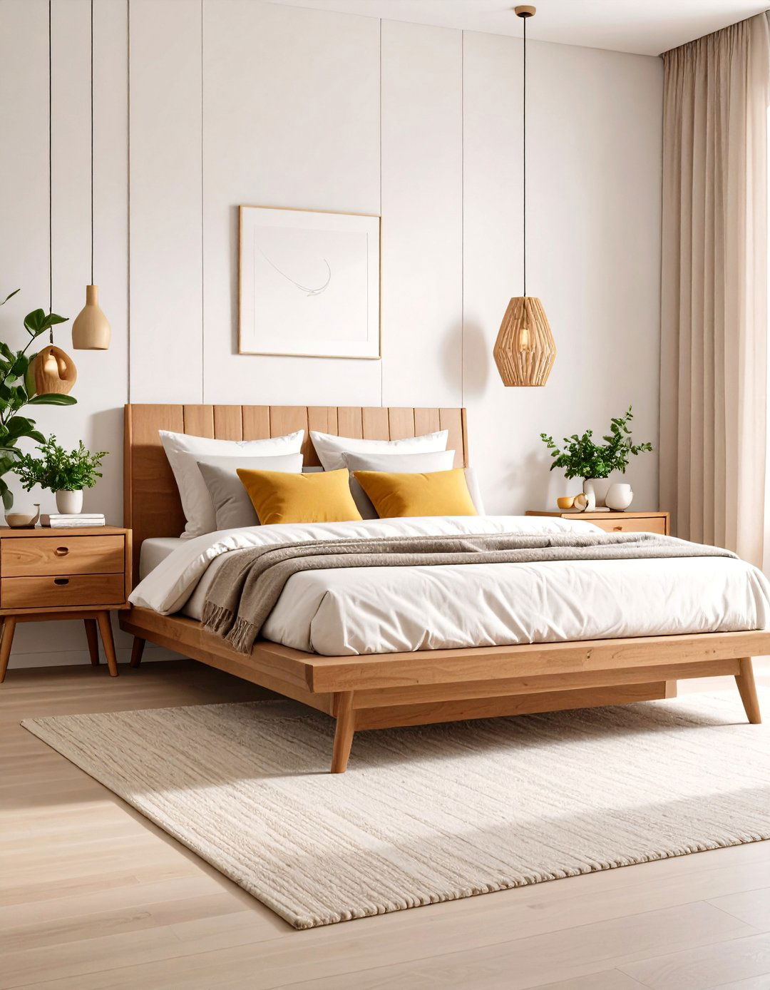 Midcentury Modern Bedroom with Starburst Chandelier and Geometric Lighting - 20 Midcentury Modern Bedroom Decorating Ideas