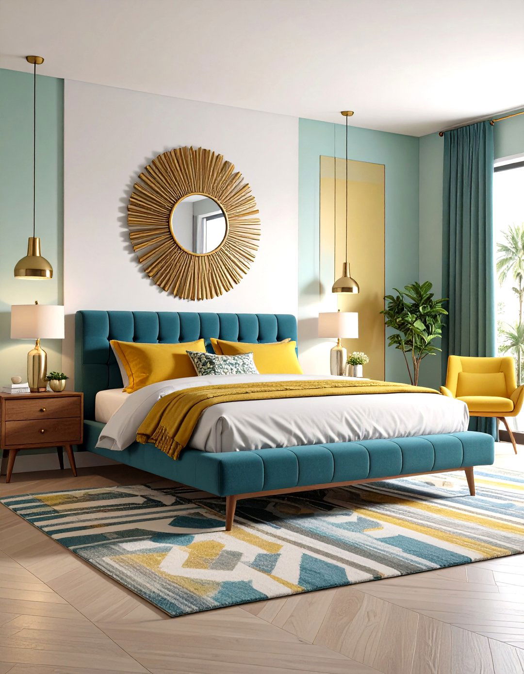 Midcentury Modern Bedroom with Velvet Upholstery and Rich Textures - 20 Midcentury Modern Bedroom Decorating Ideas