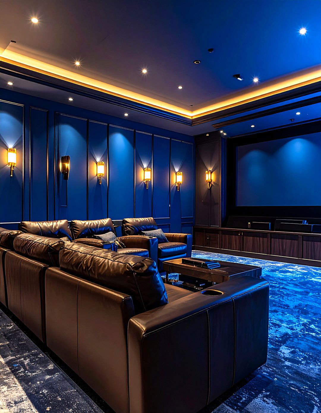 Midnight Blue Accent Wall for Media Rooms - 20 Blue Accent Wall Ideas