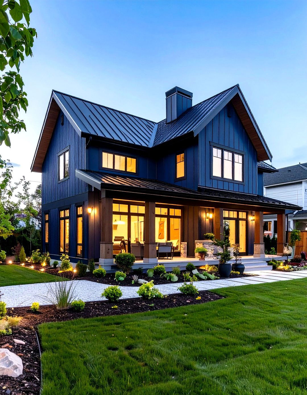 Midnight Blue Exterior Home with Brown Roof Modern Architecture - 20 blue exterior home with a brown roof ideas