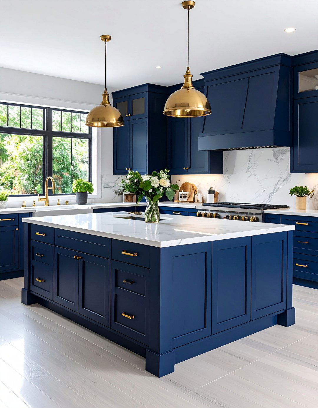 Midnight Blue Matte Cabinets with White Counterparts - 20 Blue and White Kitchen Ideas