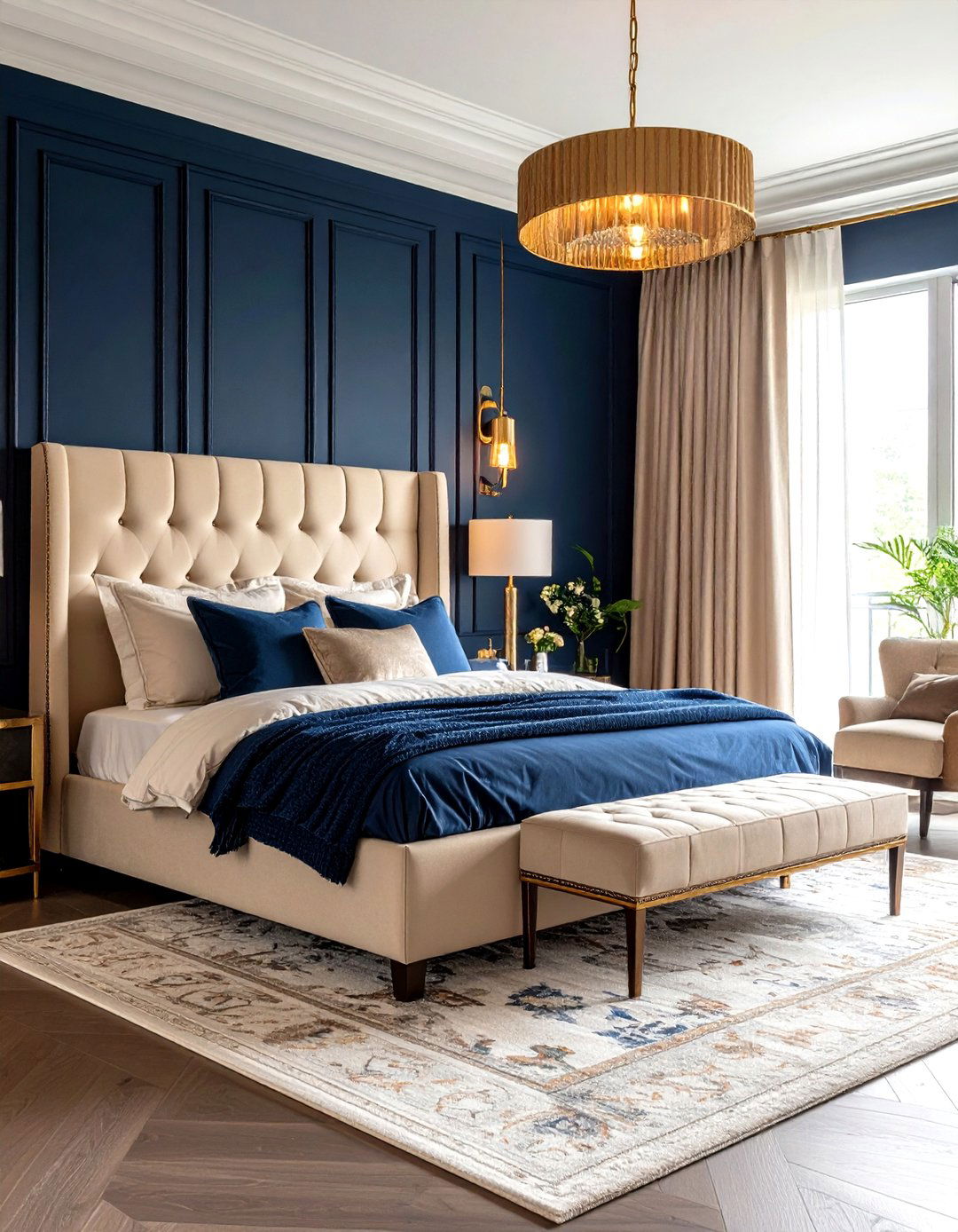 Midnight Blue and Beige Moody Bedroom - 20 blue and beige bedroom ideas