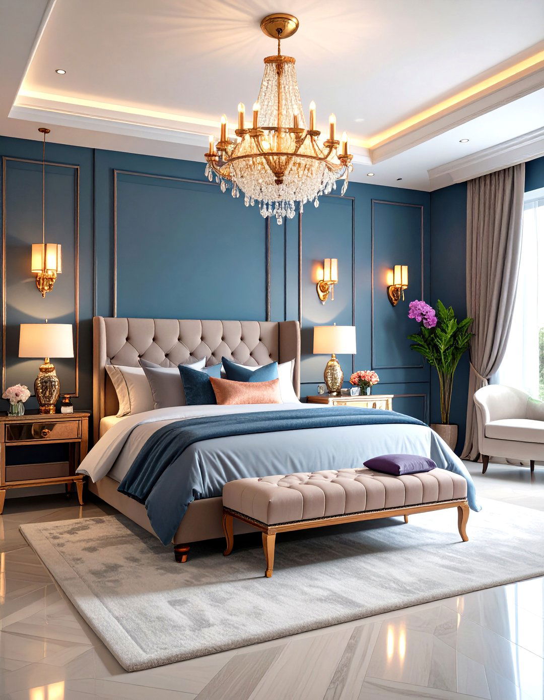 Midnight Blue and Rose Gold Glamorous Escape - 20 Blue and Purple Bedroom Ideas