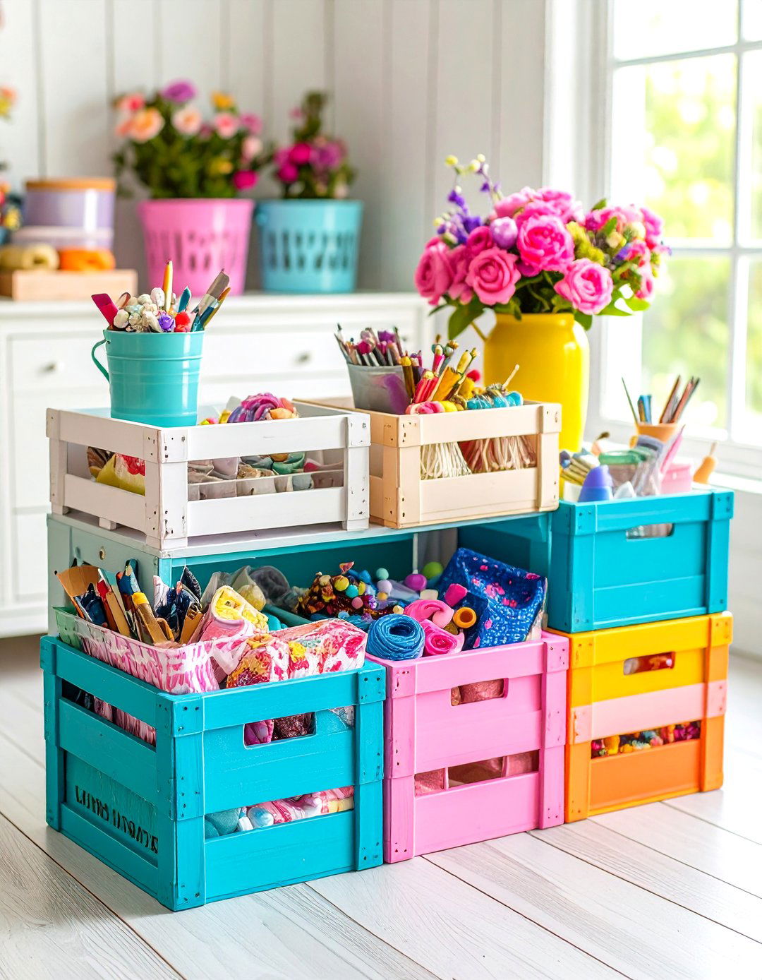 Milk Crate Craft Room Creative Storage Solution - 20 Milk Crate Storage Ideas