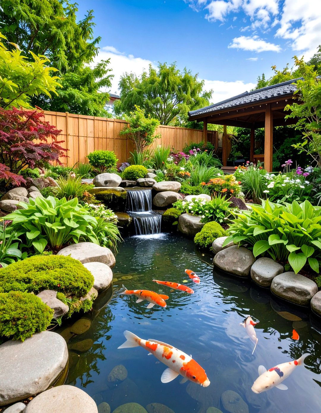 Mini Japanese Koi Pond with Bamboo Spout - 20 Small Pond Ideas With Waterfalls