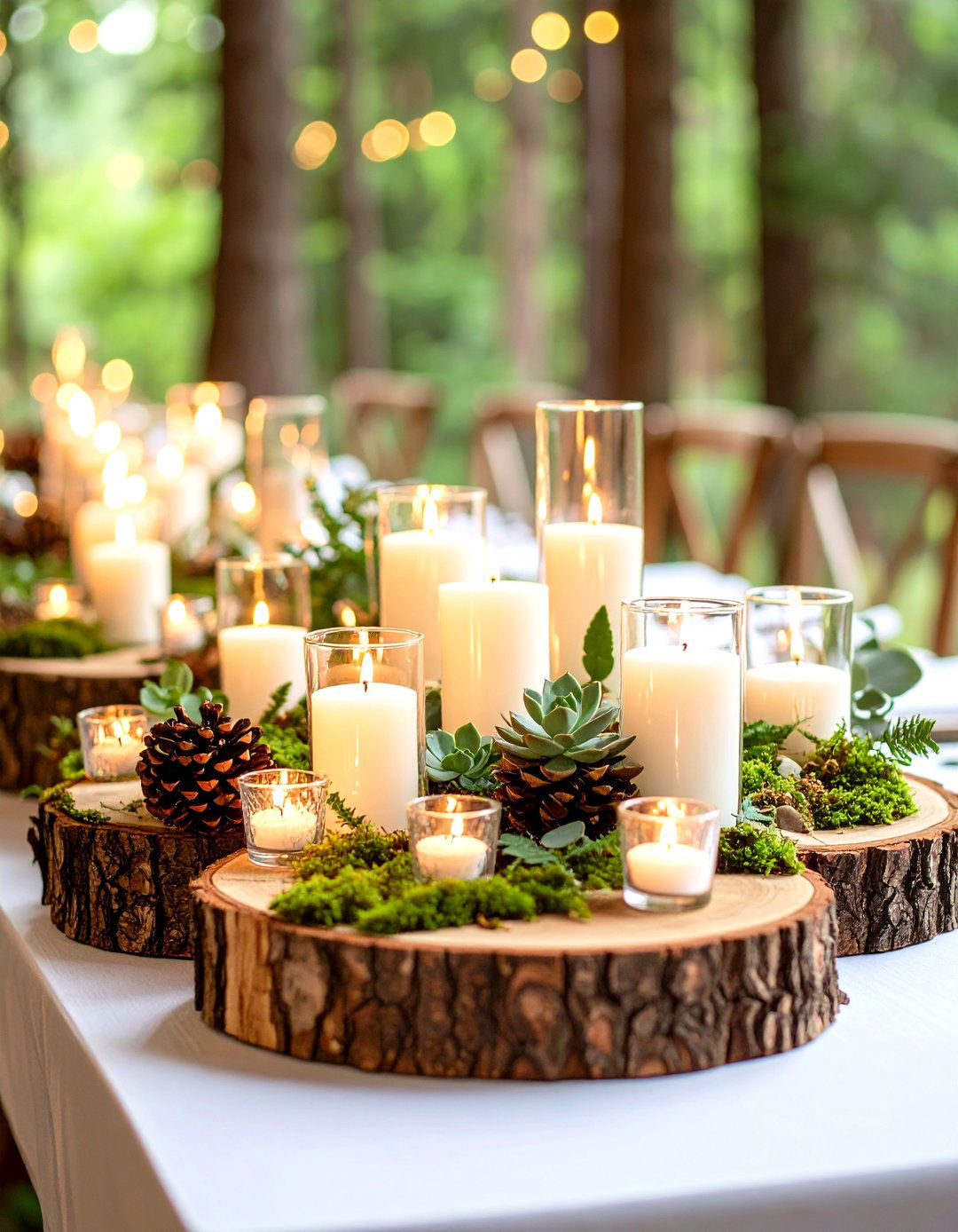 Mini Log Rustic Wedding Centerpieces with Pine Cone Forest Themes - 20 Rustic Wedding Centerpieces