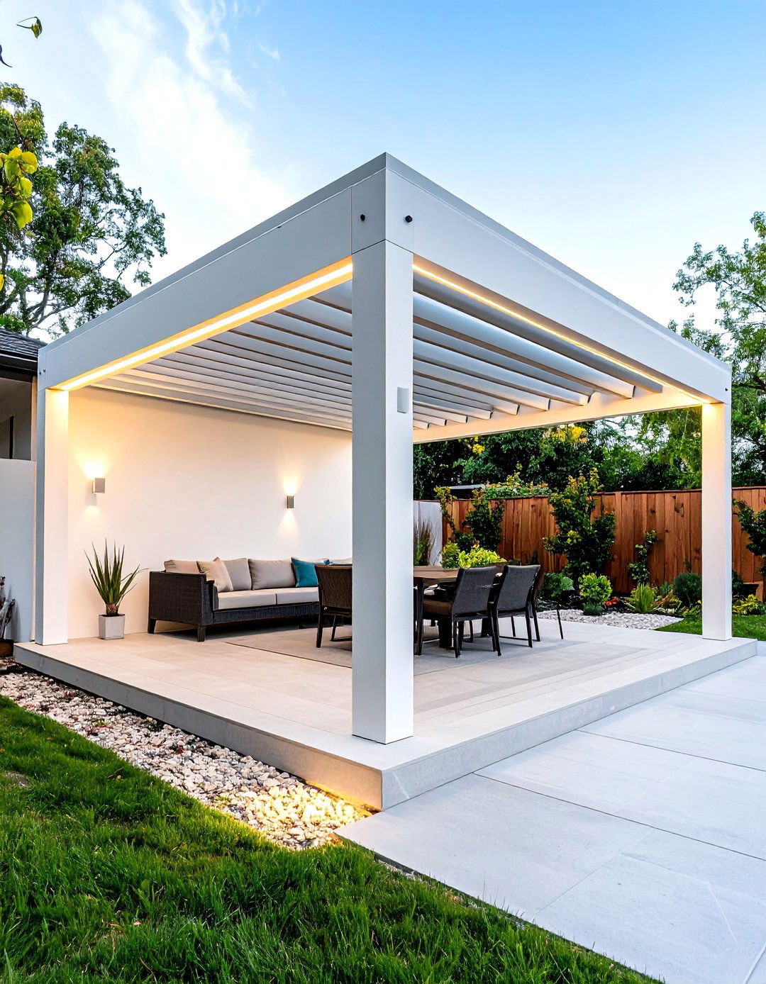 Minimalist Aluminum Patio Pergola with Integrated Lighting - 20 Patio Pergola Ideas