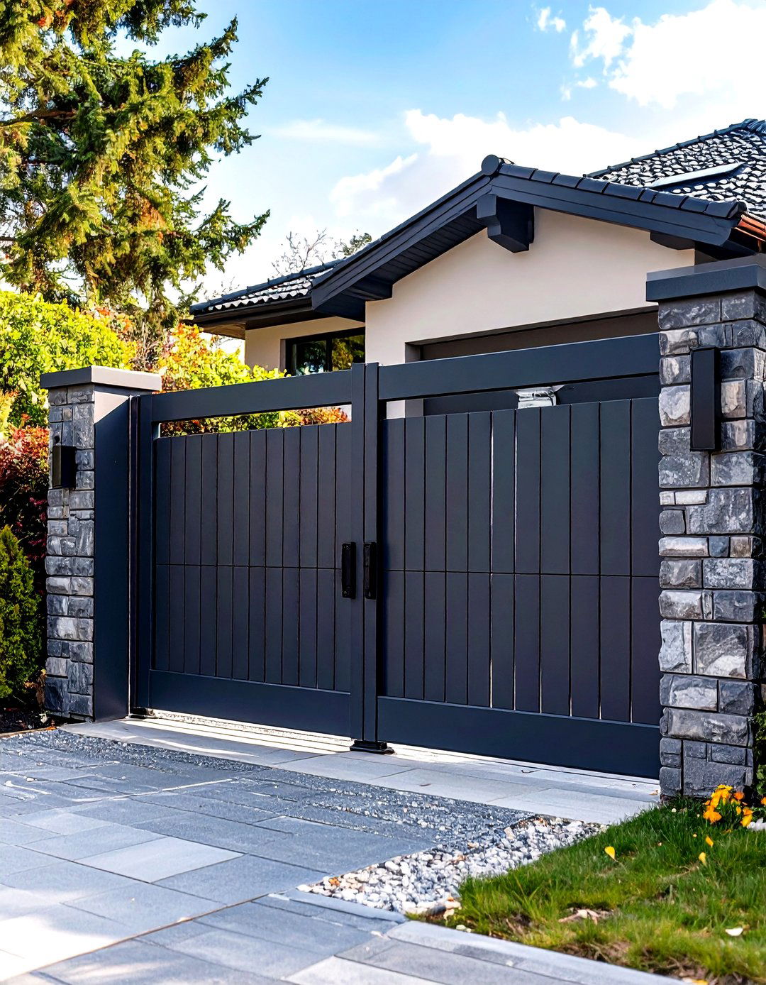 Minimalist Aluminum Slat Driveway Gate - 20 Driveway Gate Ideas